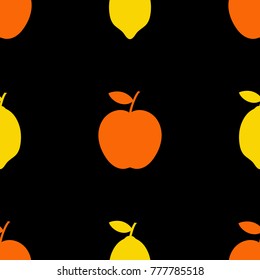 seamless apples and lemons on black background