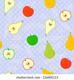 Seamless With Apples And Pears With Polka Dots