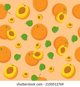 Seamless apricot fruit pattern whole and half