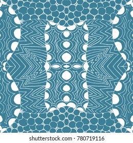 Seamless aqua tile with lacy patterns. Hand drawing in the style of sentangle. Suitable for sheathing or wrapping.