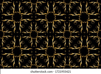 Seamless arabesque pattern with golden acanthus leaves. Classic luxury  fashioned damask ornament, royal Victorian pattern. Vector illustration