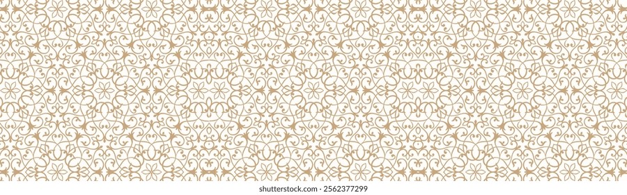 Seamless arabesque pattern with islamic geometric textures for arab and Ramadan designs, creating elegant backgrounds and ornament elements in vector format for decorations and digital art projects.