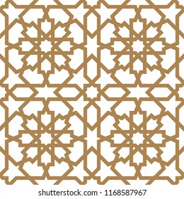 Seamless arabic geometric ornament based on traditional arabic art. Muslim mosaic. Turkish, Arabian tile on a white background made by netting