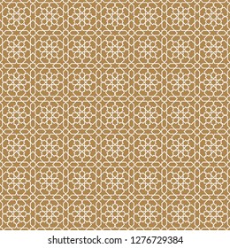 Seamless arabic geometric ornament based on traditional arabic art. Muslim mosaic. Turkish, Arabian tile on a brown background .Average thickness lines.