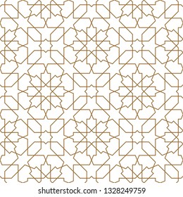Seamless arabic geometric ornament based on traditional arabic art. Muslim mosaic. Turkish, Arabian tile on a white background.Fine lines.
