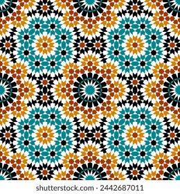 Seamless arabic geometric ornament based on traditional arabic art. Muslim mosaic. Turkish, Arabian tile. Girih style.