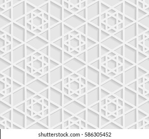 Seamless arabic geometric  pattern, 3D white pattern, indian ornament,  vector. Endless texture can be used for wallpaper, pattern fills, web page  background,  surface textures