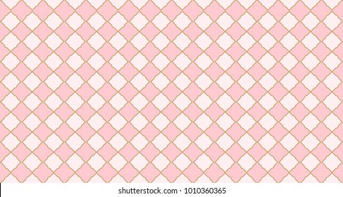 Seamless arabic geometric pattern. Can be use for royal party backdrop.(girl baby shower, birthday, mom's day, wedding) Pink and golden vector background. Little princess style. Trendy pastel colors.