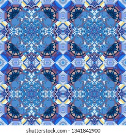 Seamless arabic geometric pattern. East culture, indian heritage, arabesque, persian motif. Vector traditional muslim background in blue, neutral and violet colors.