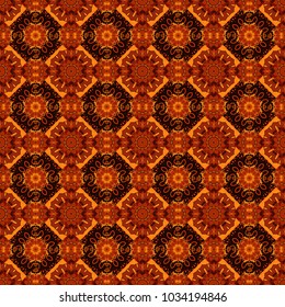 Seamless arabic geometric pattern. Vector traditional muslim background in orange, black and red colors. East culture, indian heritage, arabesque, persian motif.