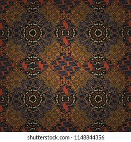 Seamless arabic geometric pattern. Vector traditional muslim background in gray, green and brown colors. East culture, indian heritage, arabesque, persian motif.