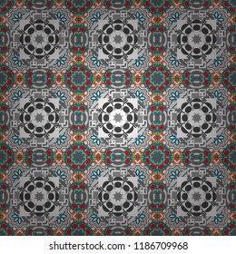 Seamless arabic geometric pattern. Vector traditional muslim background in white, gray and blue colors. East culture, indian heritage, arabesque, persian motif.