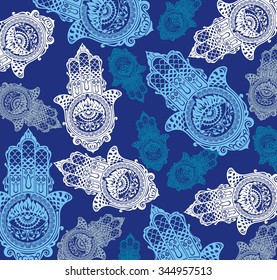 Seamless arabic hamsa hand background pattern 
