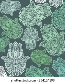 Seamless arabic hamsa hand of fatima illustration background