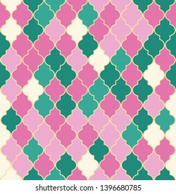 Seamless Arabic harem pattern.The Windows are green and pink.Texture.Decor.Element Print. Vector design