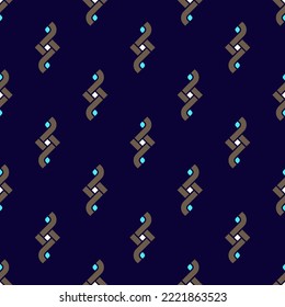 Seamless arabic ornamental all over background stylish pattern abstract minimalist fabric print classy geometric ornament graphical style. Casual repeating textile design, gold, blue, white color