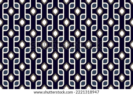 Seamless arabic ornamental all over background stylish pattern abstract minimalist fabric print classy monochrome ornament grid graphic style. Casual repeating textile design, gold, white, blue color