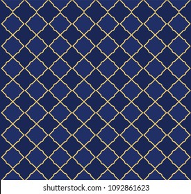 Seamless Arabic Pattern. Can Be Use For Royal Party Backdrop.(boy Baby Shower, Birthday, Father's Day, Wedding) Navy Blue And Golden Vector Background. Little Prince Style. Decoration Tile Background 