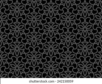 Seamless arabic pattern on black background. Arabesque decor. Vector Illustration.