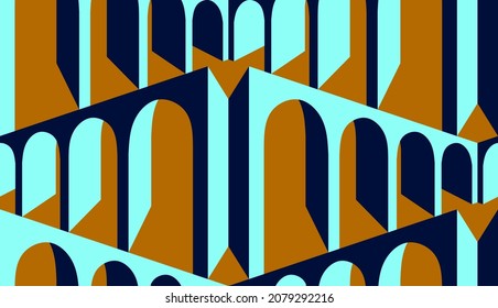 Seamless arcade pattern in perspective contrasting colors