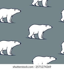 Seamless arctic white polar bear pattern – minimalistic black and white on grey background vector illustration wildlife