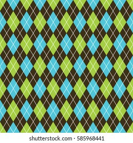 Seamless Argyle Pattern Background. Black, Blue And Lime Green Pattern.