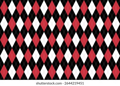 Padrão Argyle sem costura Preto Vermelho Branco Cinza