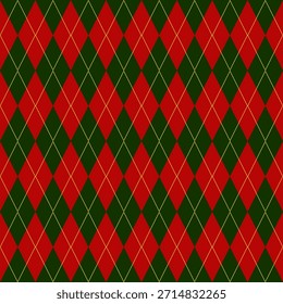 A seamless argyle pattern in Christmas-themed colors, inspired by festive Christmas style and perfect for Christmas holiday designs.