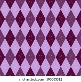 Seamless argyle pattern. Diamond check fabric texture in dark maroon, purple, lavender pink and white.