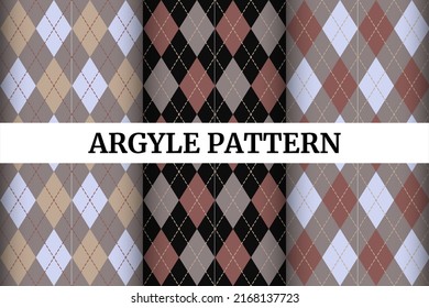 Seamless argyle pattern. Diamond shapes background. Vector set.