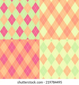 Seamless argyle pattern. Diamond shapes background. Vector set.