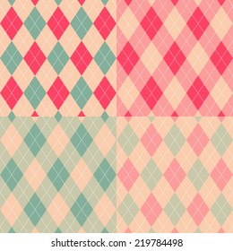 Seamless argyle pattern. Diamond shapes background. Vector set.