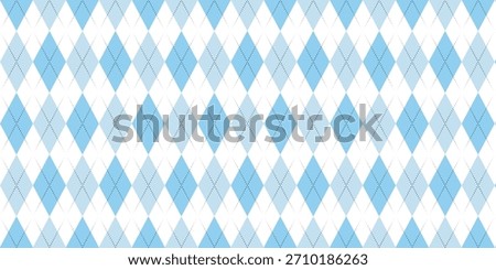 A seamless argyle pattern featuring light blue and white diamonds with clean geometric lines, creating a classic, soft, and stylish design suitable for textiles, decor, or invitations.
