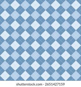 A seamless argyle pattern in soft pastel blue tones, designed in a clean retro style. Ideal for textiles, backgrounds, stationery, digital paper, or home decor.
