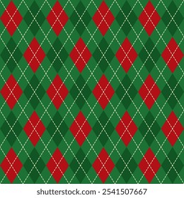 Padrão argyle contínuo.Padrão argyle geométrico colorido repete padrão em verde e vermelho para fundo gráfico Christmas.Vetor para têxtil e papel.