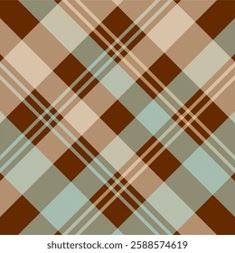 Seamless argyle plaid pattern in earthy tones. Classic checkered textile design perfect for fabric, wallpaper, backgrounds, and digital prints. High-quality vector and tileable repeat pattern.