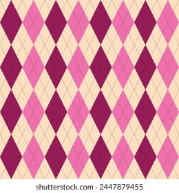 Seamless argyle plaid pattern, geometric vector with dashed lines, diamond shape checkered plaid scott pattern