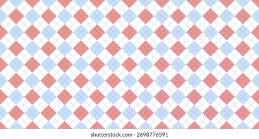 Padrão de vetor de argila sem costura em tons vermelhos suaves e azuis claros sobre fundo branco, ideal para moda vintage, design têxtil, impressões de tecido acolhedor e superfícies decorativas clássicas.