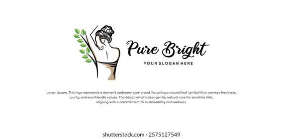 Seamless armpit logo design vector illustration for women. Beauty body care logo with natural leaf symbol