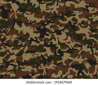 Seamless Army Paint. Navy Hunter Pattern. Digital Green Camouflage Seamless Brush. Tree Brown Grunge. Modern Beige Texture. Vector Woodland Camouflage. Urban Camo Paint. Military Vector Background.