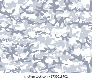 Seamless Army Paint. Snow Camo Print. Camo Snow Grunge. Repeat White Pattern. Gray Vector Pattern. Military Vector Camoflage. Winter Gray Camouflage Seamless Print. Hunter Woodland Background.