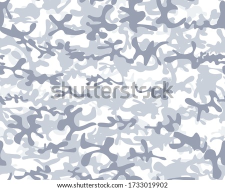 Seamless Army Paint. Snow Camo Print. Camo Snow Grunge. Repeat White Pattern. Gray Vector Pattern. Military Vector Camoflage. Winter Gray Camouflage Seamless Print. Hunter Woodland Background.