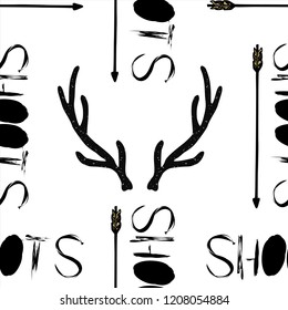 Seamless arrow pattern with horns for printing on t-shirts, cups, paper, textiles