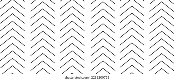 Seamless arrow pattern on white background. Modern chevron lines pattern for backdrop and wallpaper template. Black simple lines with repeat texture. Seamless chevron background, vector illustration