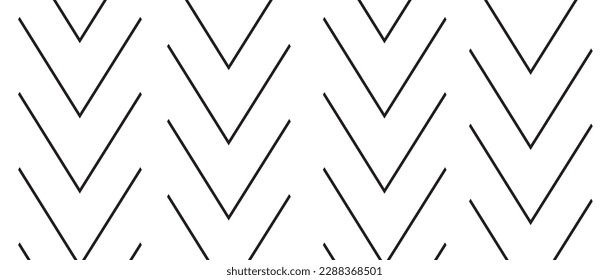 Seamless arrow pattern on white background. Modern chevron lines pattern for backdrop and wallpaper template. Black simple lines with repeat texture. Seamless chevron background, vector illustration