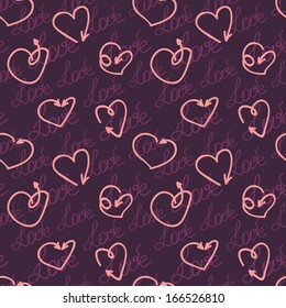 Seamless arrows hearts violet pattern