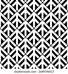 Seamless arrows pattern. Arrowheads ornament. Ancient window tracery motif. Arrow shapes image. Ethnic embroidery wallpaper. Digital paper, textile print. Repeated stylized trees background. Vector.