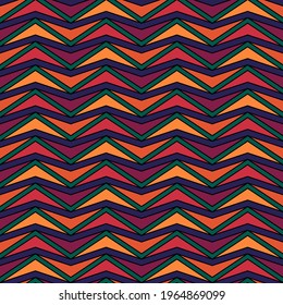 Seamless arrows pattern. Chevrons ornament. Ethnic motif. Curves wallpaper. Angle brackets backdrop. Folk background. Digital paper, textile print, web design, abstract. Vector artwork
