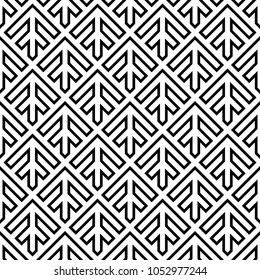 Seamless arrows pattern. Repeated arrowhead shapes background. Squama ornament. Scales image. Ancient window tracery motif. Ethnic embroidery wallpaper. Digital paper for textile print. Vector art.