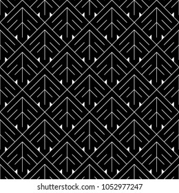 Seamless arrows pattern. Repeated arrowhead shapes background. Squama ornament. Scales image. Ancient window tracery motif. Ethnic embroidery wallpaper. Digital paper for textile print. Vector art.